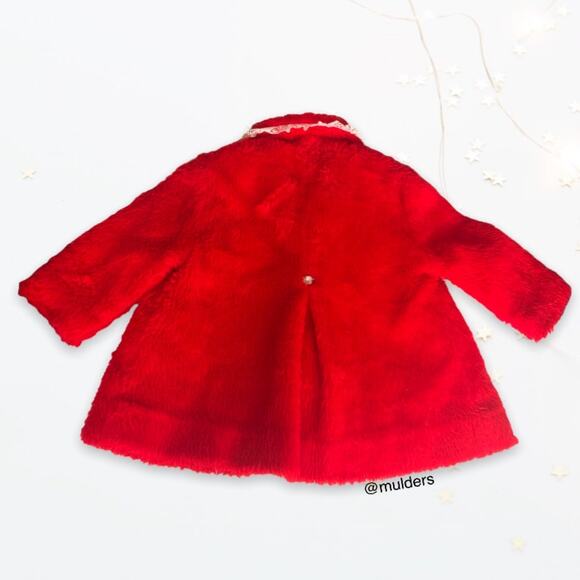 Vintage Millicent's of San Francisco Red Faux Fur Kids Girls Coat Jacket - Picture 3 of 5